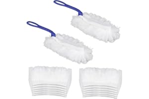 SIYURONGG Duster Microfibra, Atrapa Polvo, Paños Polvo, atrayente electrostático, Duster Microfibras, Captador Polvo para Polvo y Pelos de Mascotas Auto, Lavable, 2 Mango + 12 Paños de Recambio
