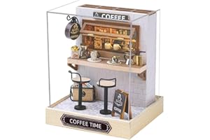 ELPHNUTSEY Kit de maison de poupée miniature à faire soi-même avec meubles, échelle 1:24, mini maison de poupée en bois anti-poussière pour enfants, adolescents et adultes (heure du café)