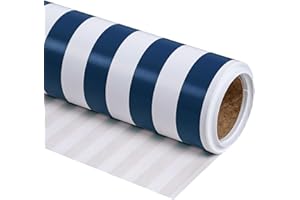 RUSPEPA Carta Da Regalo - Mini Rotolo - Design A Strisce Blu Navy E Bianche Perfetto Per Matrimoni, Compleanni, Baby Shower, Feste - 44,5 Cm X 10 M