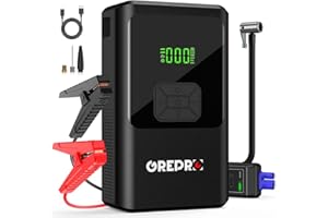 GREPRO 5-in-1 Jump Starter Power Pack with 150PSI Air Compressor (Up to 10.0L Gas,8.0L Diesel), Car Jump Starter for 12V Vehicle, 3000A Jump Pack with Digital Display, LED Flashlight