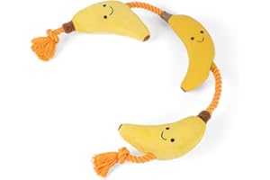 Fuzzl Tugga Bananas Dog Toy 75cm - Rope Latex and Plush Dog and Puppy Throw Fetch and Tug with Squeaker