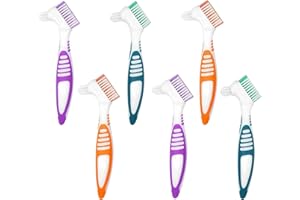 ANMAHE 6 PCS Denture Brush Denture Cleaning Brushes Portable Denture Cleaning Brush Double Bristle Head Denture Brush Retainer Brush with Ergonomic Rubber Handle False Teeth Brush for Cleaning Retainers