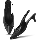 JM LOOKS Low Kitten Heels Women's Pumps Pointed Closed Toe Slingback Elegant Wedding Pumps Heel