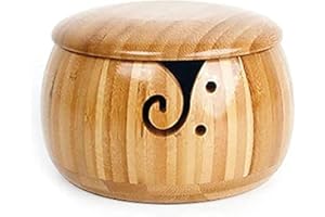 Hsthe Sea Garn Aufbewahrungsschüssel aus Holz,Bambus-Strickschüssel,Handgefertigte Holz-Webfadenschüssel mit abnehmbarem Deckel, Fadenschlitz und gebohrten Löchern für Strick- und Häkelarbeiten