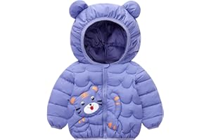 chhoioia Chaqueta de invierno para niños y niñas, abrigo de plumas con capucha con orejas de oso, chaqueta ligera con diseño de dibujos animados, abrigo de exterior para niños