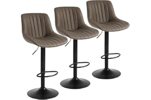 Youhauchair Bar Stools Set of 3 Rotating Bar Stools with Backrest, Height Adjustable, Made of PU Leather, Modern Bar Stool, Kitchen Stool, Bar Stool, Brown