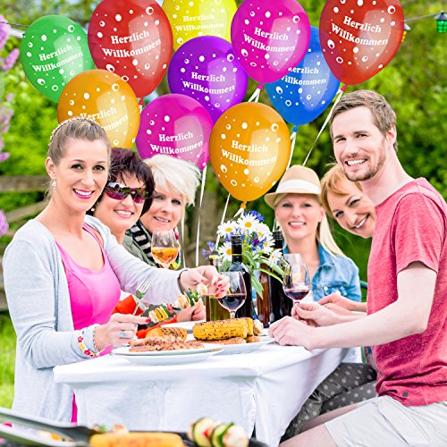 10x Rundballons „Herzlich Willkommen“ bunt Ø25cm + Geschenkkartenset + PORTOFREI mgl. + Helium & Ballongas geeignet. High Quality Premium Ballons vom Luftballonprofi & deutschen Heliumballon Experten. - 3