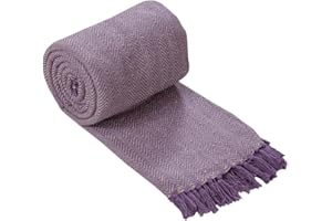 DN COLLECTION Cotton Throw For 3 Seater Sofa 225 x 250 cm Reversible Purple Bed Throw King Size (90" x 100" (225 x 250 cm), Herringbone Purple)