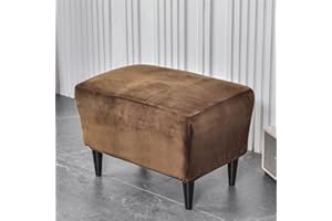 Highdi Super Soft Velvet Ottoman Cover Rectangle Stretch Footstool Slipcover Elastic Bottom Removable Washable Pouffe Cover Footrest Stool Protector for Living Room Bedroom (Brown)
