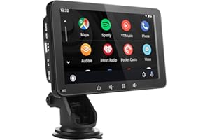 TORCHTREE 7 Inch Portable Car Stereo Compatible with Wireless CarPlay & Android Auto, AirPlay, Stereo Sound, Voice Controll WiFi BT/Wired Connection, Car Bluetooth Audio Output, TF/USB/AUX/FM Transmitter