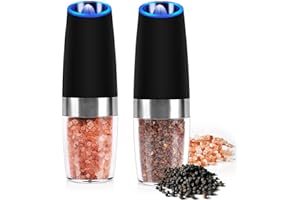 PAISHENKEJI Molinillo eléctrico de sal y Pimienta: - Molinillo de pimienta eléctrico, Salero automático Gravity, Molinillo de sal de acero inoxidable Juego de 2 (Negro)