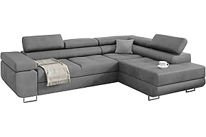 ‎KREATIVE FURNITURE & DESIGN KREATIVE FURNITURE & DESIGN Ecksofa Miami ecksofa mit schlaffunktion und bettkasten, Wohnzimmer ecksofa, Ecksofa mit Bettkasten, Ecksofa in L-Form (Casablanca 2314) (Grau, rechte Ottomane)