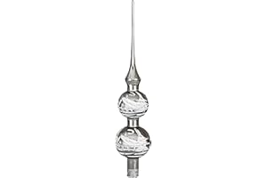 Jingle Bells Lauscha Christbaumspitze Antik Silber Silber mit weißer Winterlandschaft mundgeblasen handbemalt