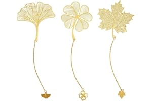 LICHUANUK Marcapáginas de metal dorado con cadena, marcador de hoja de arce de metal, marcador de hojas doradas marcador de hojas de arce de ginkgo para amantes de los libros adolescentes