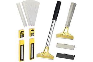 EHDIS Industry Rasquetas Set - Rasquetas con Agarre Suave y Rascador Extensible, 20 Cuchillas 100 mm, Raspador de Vidrio, para Ventana de Vidrio, Parabrisas, Granito, Limpieza de Paredes