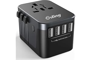 Ortiny Reiseadapter Weltweit, Internationaler Steckdosenadapter mit 4 USB, 1 USB C und 1AC Steckdose Reisestecker 28W Fast Charge Universaladapter für Deutschland USA UK Thailand Italien Australien