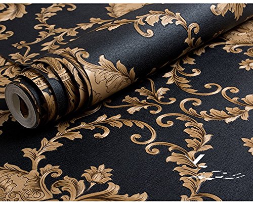 yancorp Gold Schwarz Luxus Viktorianischer Damast, geprägte Struktur Tapete 53,3 x 1.000,8 cm Zoll, Bezüge 57 quadratisch Füße - 4
