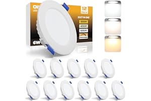 QINGMIAO LED Recessed Ceiling Lights, 6W Ultra Slim LED Downlights, Warm White 3000K Neutral White 4000K Cool White 6000K, IP44 Dimmable Spotlights for Bathroom Kitchen Living Room,White 12 Pack