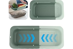 Salubohum Ensemble de 2 Passoires D'évier, Panier D'évier Extensible Avec Support de Fond, Adapté pour Laver les Légumes, les Fruits et égoutter les Pâtes Cuites (34,5-47,5 x 8 x 20 cm) (Vert)