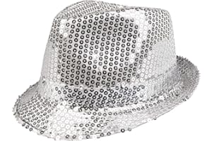 Boland - Chapeau à paillettes, Unisexe, Tenue disco, Accessoire disco, Carnaval, Costume, Fête à thème, Soirée à thème, Argent