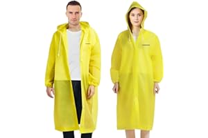 FORMIZON 2 Pezzi Poncho Impermeabile, Ponchos Riutilizzabile, Mantella Antipioggia EVA, Ponchos con Cappuccio, Poncho Antipioggia Traslucido, Portatile Copripioggia per Adulti, Uomo e Donna (Giallo)