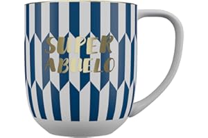 DRAEGER PARIS 1886 - Taza Cerámica Chic con Mensaje Dorado Super Abuelo - Diseño Geométrico en Azul o Rosa, 320 ml, Apta Lavavajillas, Regalo Decorativo Elegante, Caja de Lujo
