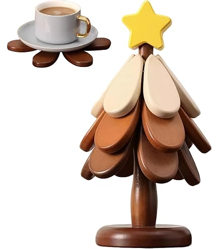 Reallnaive Sottopentola In Legno A Forma Di Albero – Set Da 12 Pezzi Con 3 Supporti – Pieghevoli Per Piatti Caldi, Pentole E Ciotole (Bambù)