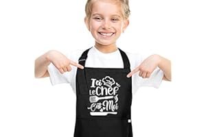 Halinuia Tablier Cuisine Enfant, Ici,Le Chef,C'est Moi Tablier Enfant Personnalisé avec 2 Poche, Tablier Enfant Peinture Imperméable Garçon ou Fille la, Tablier Artisanat École