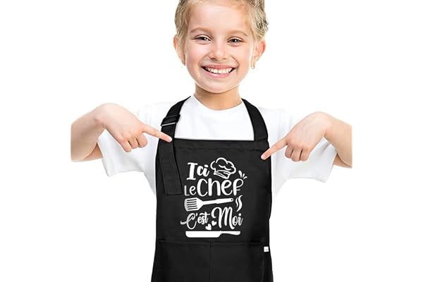 Halinuia Tablier Cuisine Enfant Imperméable, Réglable pour le Chef en Formation avec Poche, Tabliers de Cuisine Jardin pour Garçon ou Fille