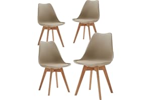 BenyLed Set di 4 Sedie da Pranzo Moderne, con Seduta Imbottita e Gambe in Legno di Faggio, Ideali per Sala da Pranzo, Cucina, Soggiorno, Camera da Letto, Marrone