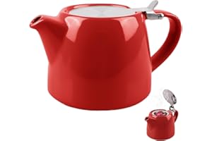 VAILEAL Ceramic Teapot, Ceramic Teapot with Infuser and Lid, 500ml/17oz Loose Leaf Teapot, Large Capacity Ceramic Teapot for Blooming & Loose Leaf Tea, Afternoon Tea Set Scented Tea Single Pot (Red)