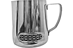 UZER Milk Frothing Pitcher with Thermometer, 21oz Stainless Steel Milk Frother Cup, Coffee Barista Steaming Jug (Integrated Thermometer)