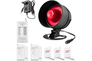 FUERS Alarmas para casa, Kits de Seguridad para el hogar，Sistemas de Seguridad para el Hogar con 2 Sensor Puertas, 1 Anti-Pet PIR, 3 Control Remotos, 1 Sirena con 115DB