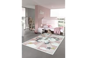 CARPETIA Tapis Enfants Tapis de Jeu Tapis bébé Fille avec Licorne Arc en Ciel Rose crème Größe 120 cm Rund