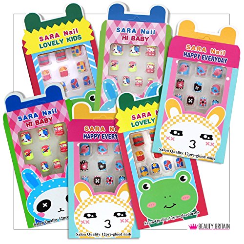 12 Sets Falsche Nägel für Kinder Pre-Glued einzeln verpackt viele Designs Farben - 2