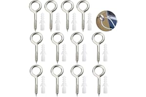 YPLonon 12 Pièces Vis à Œil M5 x 65mm en Acier Inoxydable Argenté Crochet à Visser Bois avec Filetage Pointe Auto-tataudeuse pour Fixation de Cadre de Photo Archives Fabrication de Projet d'Artisanat