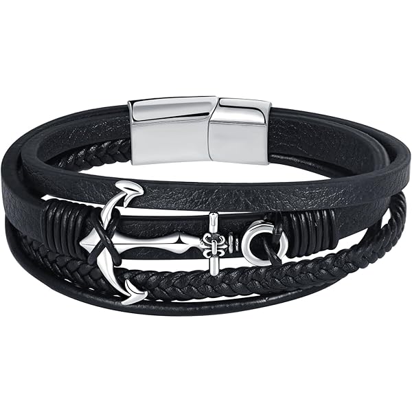 Mannen lederen armband roestvrij staal Hoefijzer – HEREN LEDEREN ARMBANDEN, LEDER VINTAGE, PUNK ARMBANDEN ZWART – STOERE TRENDY HEREN ARMBANDEN – STIJLVOLLE HEREN ARMBAND