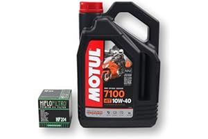 R V M RVM Kit d'huile synthétique Motul 7100 10W40 Moto 4T + Hiflofiltro Modèle Hf 204 pour Honda, Yamaha et Kawasaki 4 litres