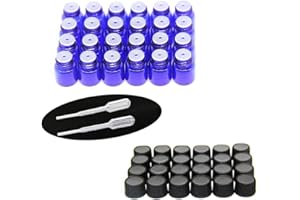 Yizhao Flacon Echantillon Huile Essentielle Vides 1ML, Fiole en Verre Bleu avec [Réducteurs d'Orifice], pour Massage, Aromathérapie, Bouteille de Laboratoire -24Pcs