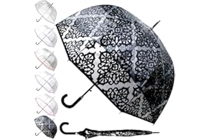 COLLAR AND CUFFS LONDON Paraguas Transparente Antiviento Mujer Hombre Grande - Raro Automático - Paraguas Cupula Resistente Muy Fuerte A Prueba de Viento - Fibra De Vidrio - Ribete Negro