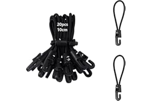 JINSION 20 Pezzi Tenditore Multifunzione in Gomma con Ganci, 10 cm Lunghezza Tenditore in Gomma con Ganci, Nera Elastici Cinghie di Fissaggio, Tenditori in Gommaa per Striscioni per Teloni, Tende, Campeggio