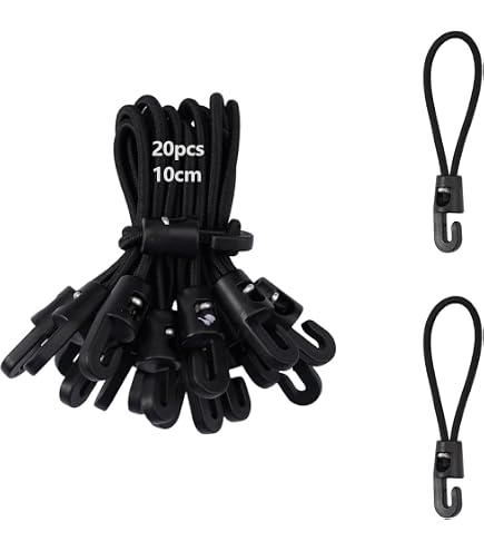 VBEST Lot De 12 Tendeurs Élastiques Plats Noirs Avec Crochets - 122 Cm - Robustes, Résistants UV Pour Extérieur