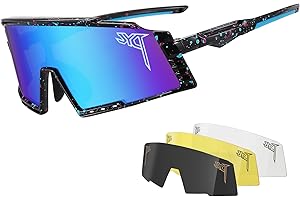 PYC JYQ Fahrradbrille, Herren Damen Sport schnelle brille, UV400 mit 4 Wechselgläser,Starker TR90 Frame, Outdoor-Sport/Radfahren/Laufen/Autofahren/Angeln/Golf