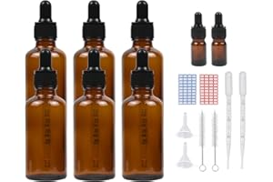 Episkey 6 X 50ml Flacons en verre ambre avec pipettes, 2 X 5ml vides brun Bouteilles compte-gouttes en verre pour les huiles essentielles Fragrances aromathérapie