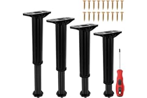 TOOSII 4 PCS Adjustable Furniture Support Feet, Plastic Adjustable feet Adjustable Height from 19.2 to 33 cm, Black DIY Furniture Replacement Legs with 1 Screwdriver 18 Screws for Kitchen Bathroom Cabinet