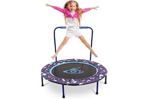 SIAIRO Trampolino per bambini, per interni ed esterni, pieghevole, per fitness, trampolino con corrimano, motivo carino, trampolino per bambini dai 3 ai 6 anni, Ø 97 cm, carico fino a 50 kg (B)