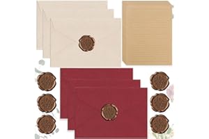 MLCZWT Lot de 32 feuilles de papier à lettre vintage avec 6 enveloppes en lin et sceau de cire 20 feuilles A5 vintage en papier kraft pour anniversaire, invitation, cartes de vœux