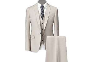JESHIFANGJIUSU Ensemble de Costume Formel 3 Pièces pour Hommes Costumes de Smoking de Mariage Slim à 1 Bouton Revers Élégant Blazer de Fête d'affaires Gilet Pantalon