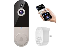 BoilNano 1080P Video Doorbell Camera Wireless, Cloud Storage, Live View, 2-Way Talk, Night Vision, Included Ring Chime, 2.4Ghz WiFi, Indoor Surveillance, Real-Time Alert (Linen)