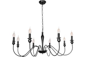 WAYLUOUNG Matowy czarny żyrandol wiejski oprawa oświetleniowa sufitowa 8 światła duże rustykalne przemysłowe Ø95 cm żyrandole do jadalni świeca sufitowa oprawa oświetleniowa do salonu sypialni kuchni wyspa